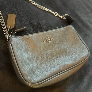 Coach Black Leather Shoulder Bag with Chain Strap
